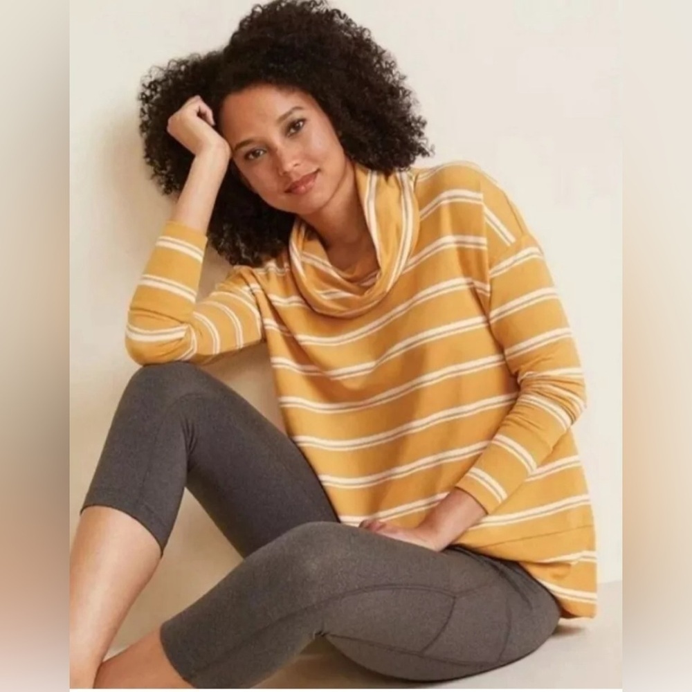 Garnet‎ Hill | Yellow & White Striped Long Sleeve Oversized Cowl-Neck Knit Small